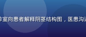 泌尿外科医生在诊室向患者解释阴茎结构图，医患沟通场景，温暖专业